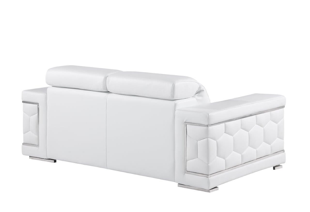 71" White And Silver Genuine Leather Love Seat-3
