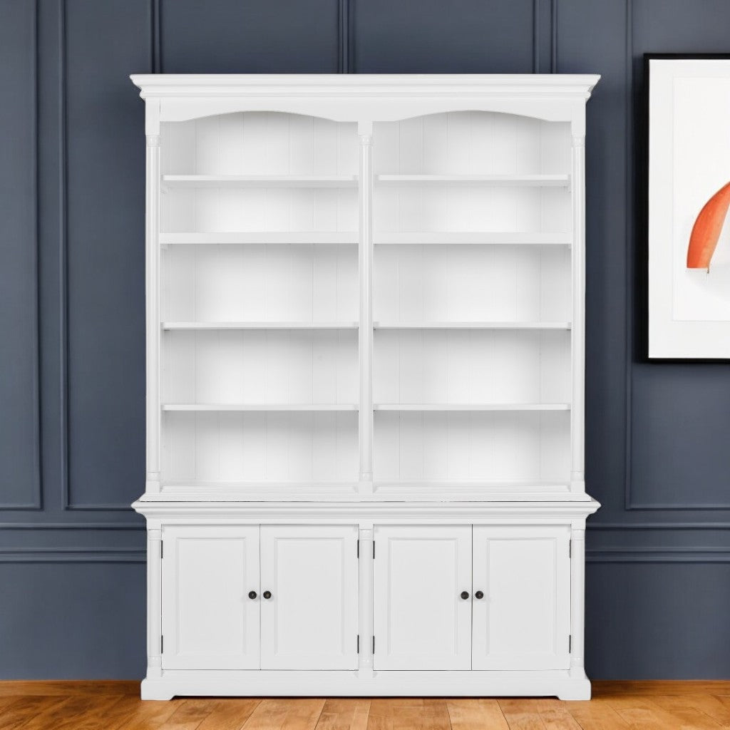 65" White Solid Wood Frame Dining Hutch With Fourteen Shelves-0