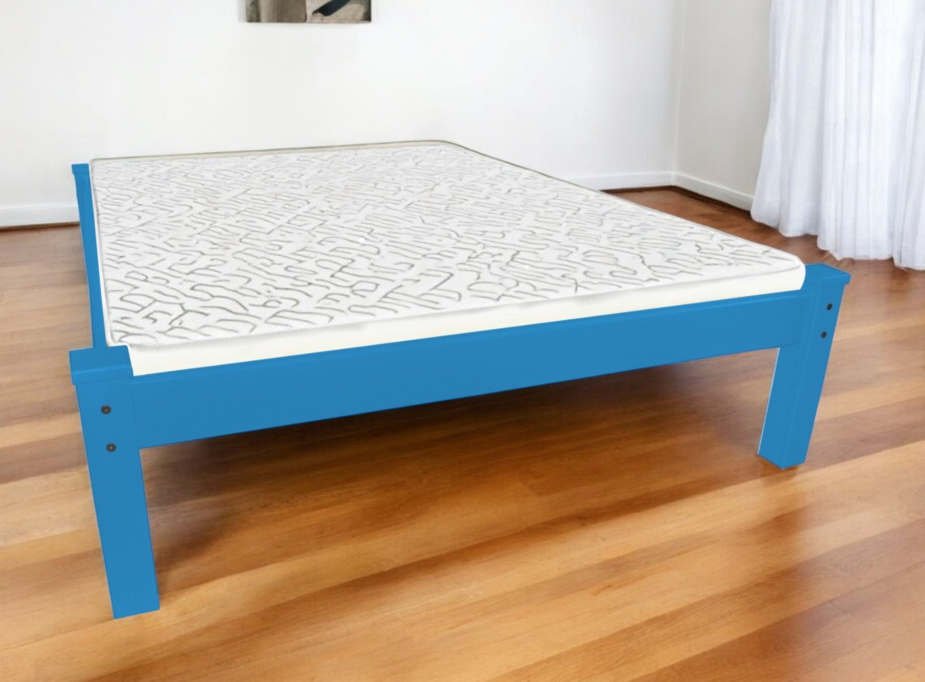 Caribbean Blue Solid Wood Full Bed Frame-Standard Beds-DECOROLALA
