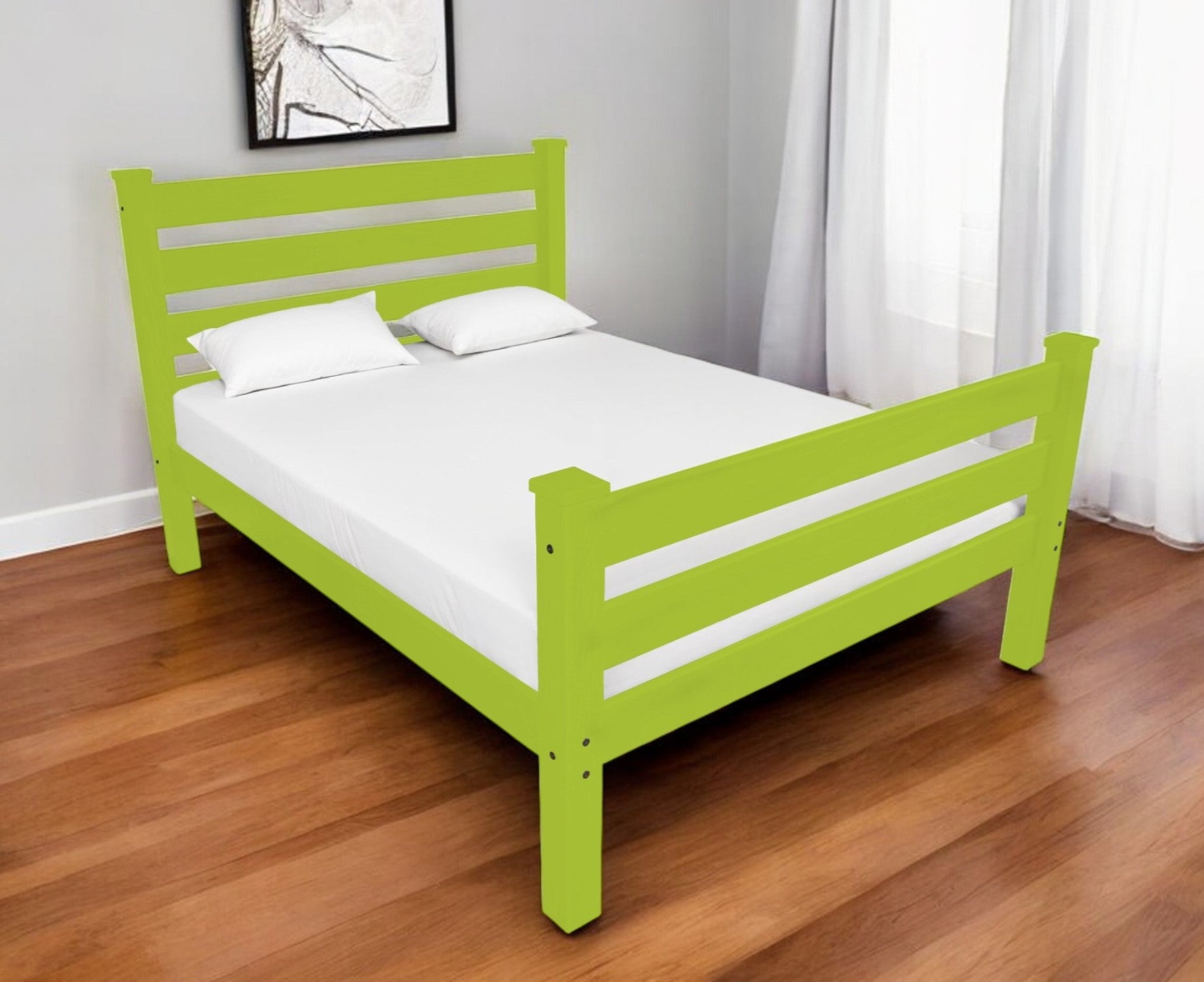 Lime Green Solid Wood Full Bed Frame-Standard Beds-DECOROLALA