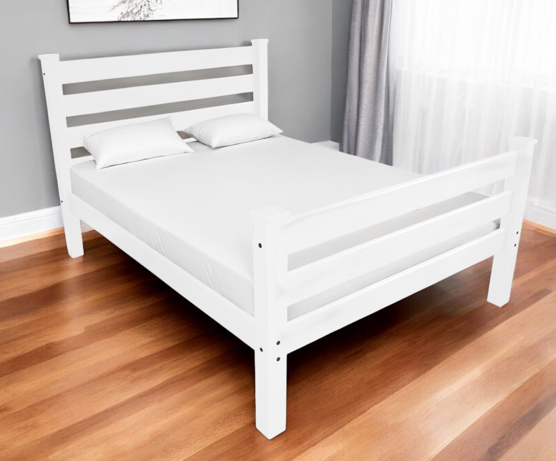 White Solid Wood Full Bed Frame-Standard Beds-DECOROLALA