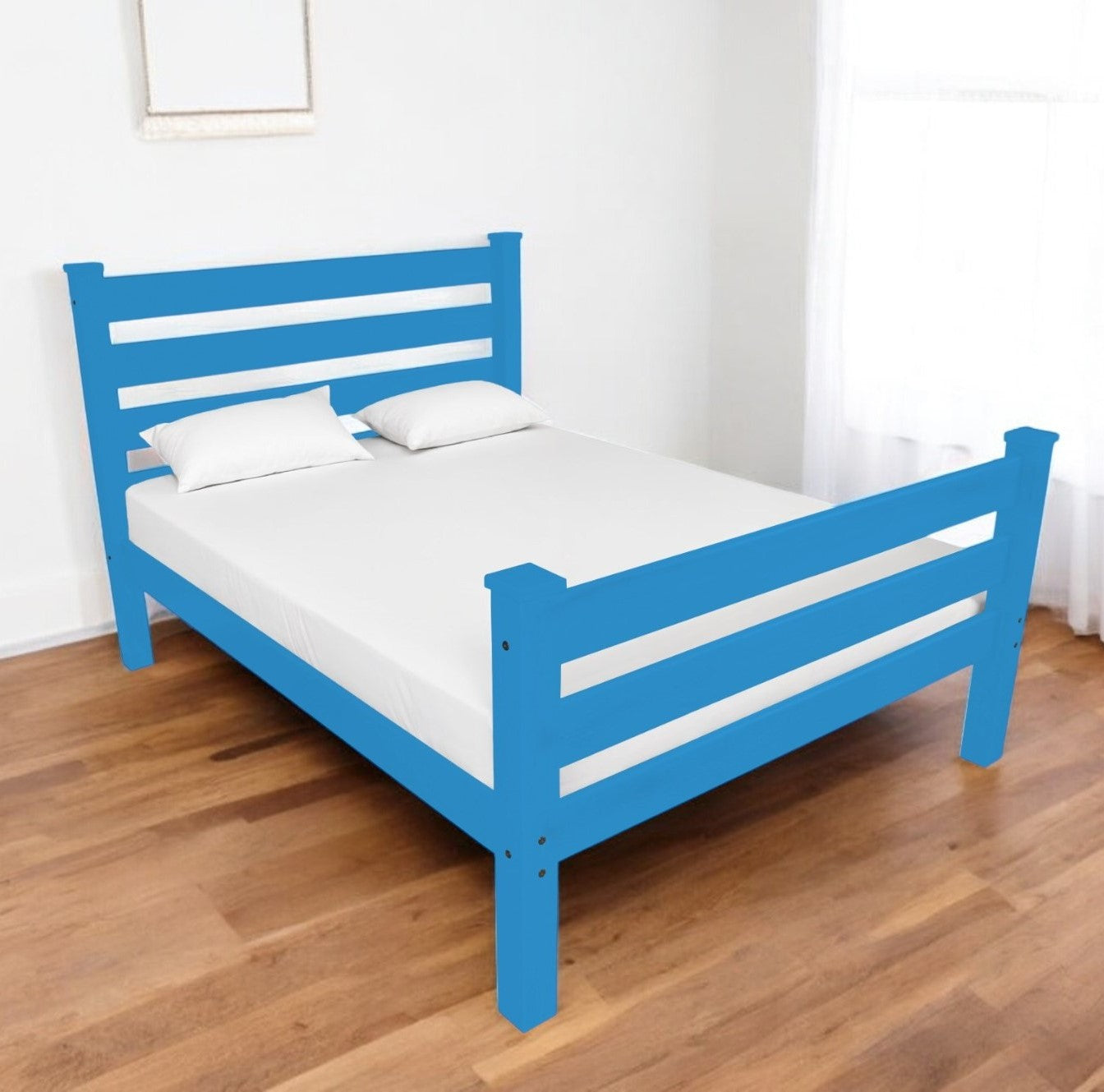Caribbean Blue Solid Wood Queen Bed Frame-Standard Beds-DECOROLALA