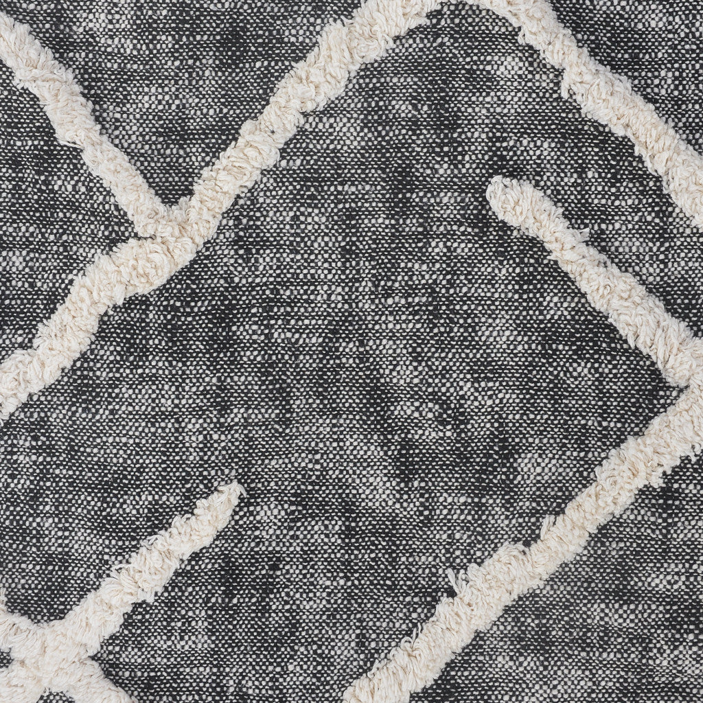 Charcoal and Off White Geometric Queen Cotton Coverlet With Fringe-Comforters and Quilts-DECOROLALA