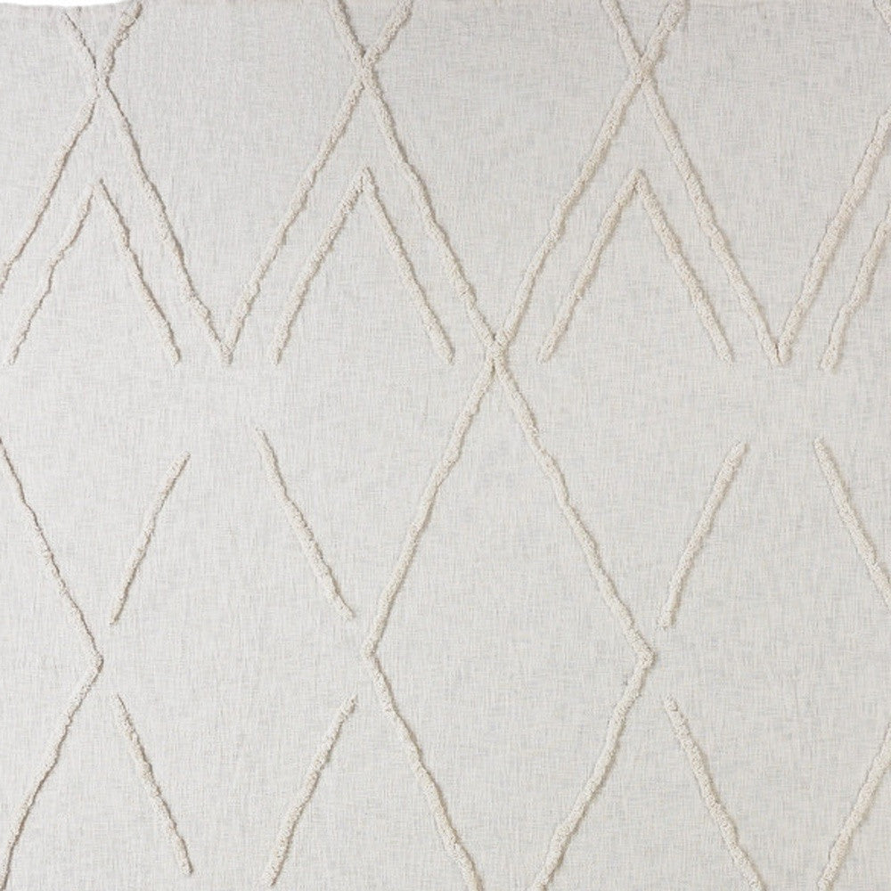 Ivory Geometric King Cotton Coverlet With Fringe-Comforters and Quilts-DECOROLALA