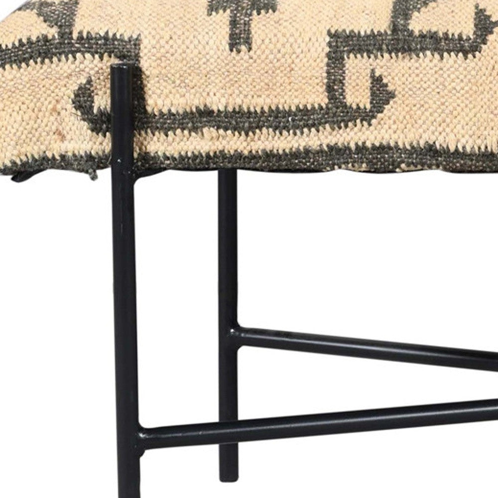 48" Cream and Black Cotton Blend Upholstered Southwest Bench-Benches-DECOROLALA