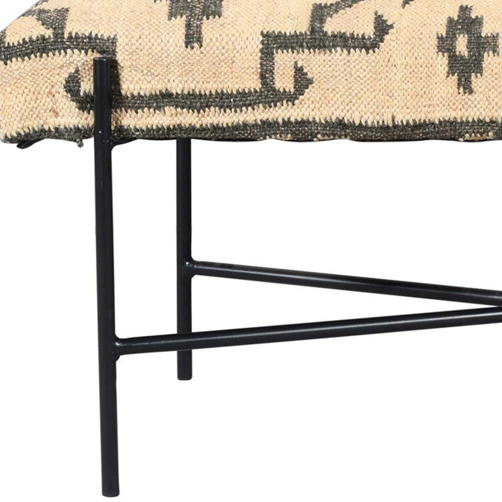48" Cream and Black Cotton Blend Upholstered Southwest Bench-Benches-DECOROLALA