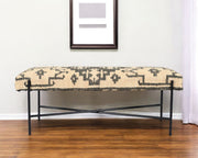 48" Cream and Black Cotton Blend Upholstered Southwest Bench-Benches-DECOROLALA