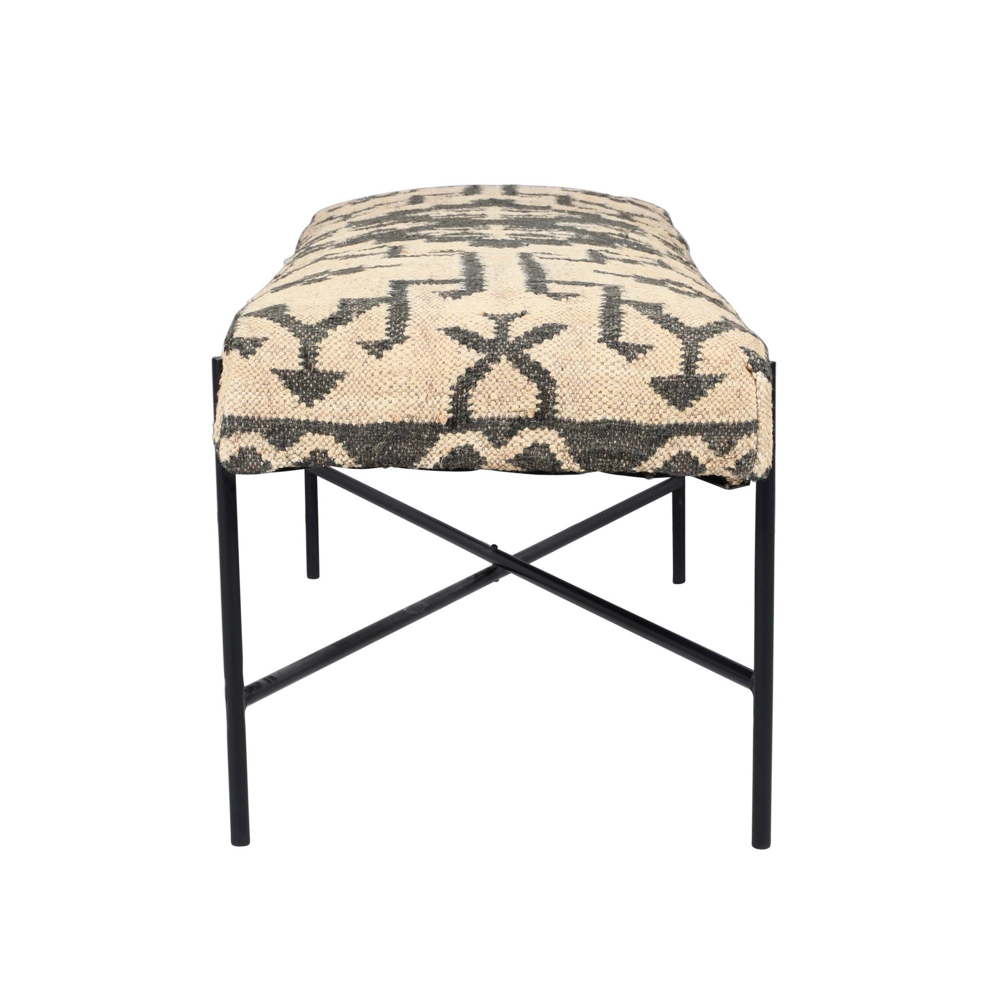 48" Cream and Black Cotton Blend Upholstered Southwest Bench-Benches-DECOROLALA