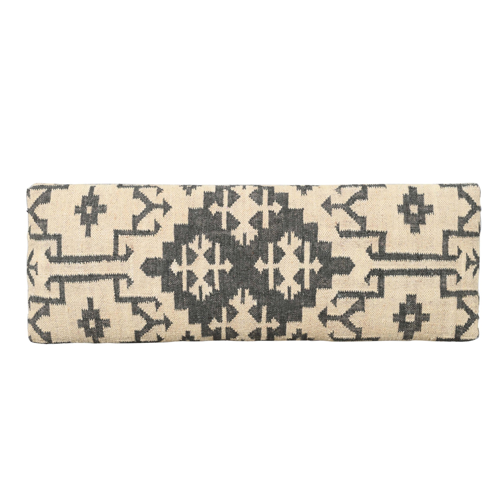 48" Cream and Black Cotton Blend Upholstered Southwest Bench-Benches-DECOROLALA