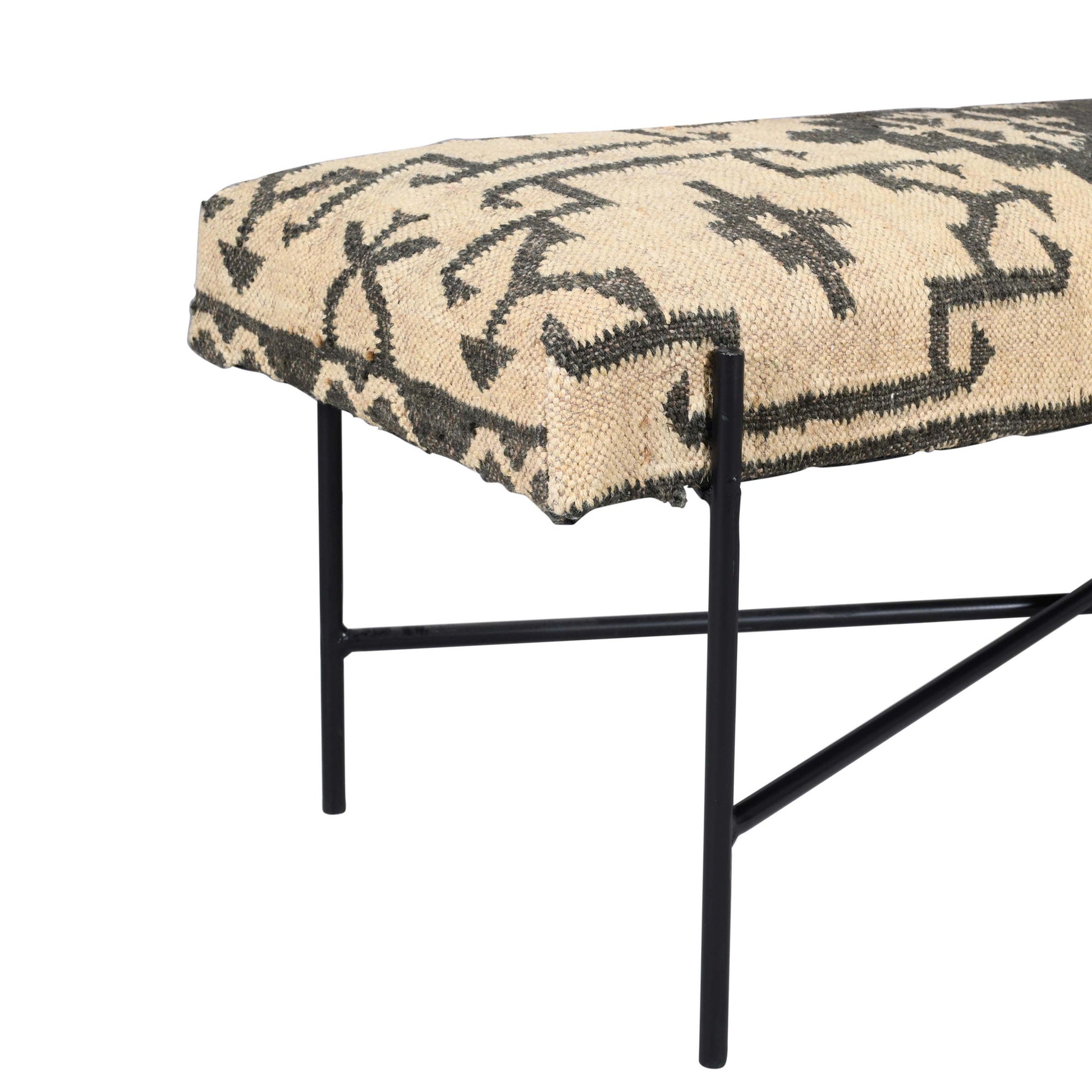 48" Cream and Black Cotton Blend Upholstered Southwest Bench-Benches-DECOROLALA