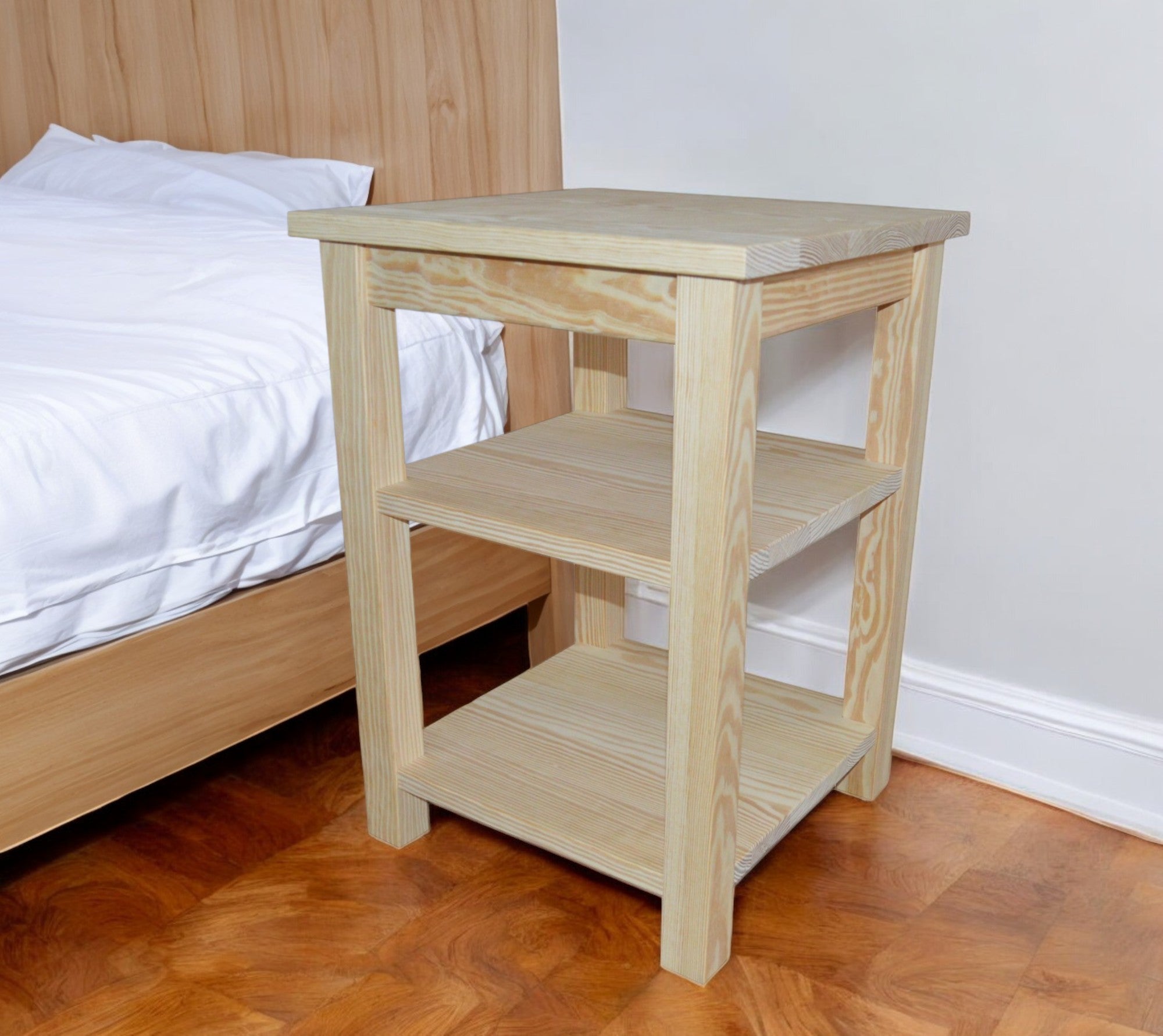 28" Tan Solid Wood Nightstand-Nightstands & Bedside Tables-DECOROLALA