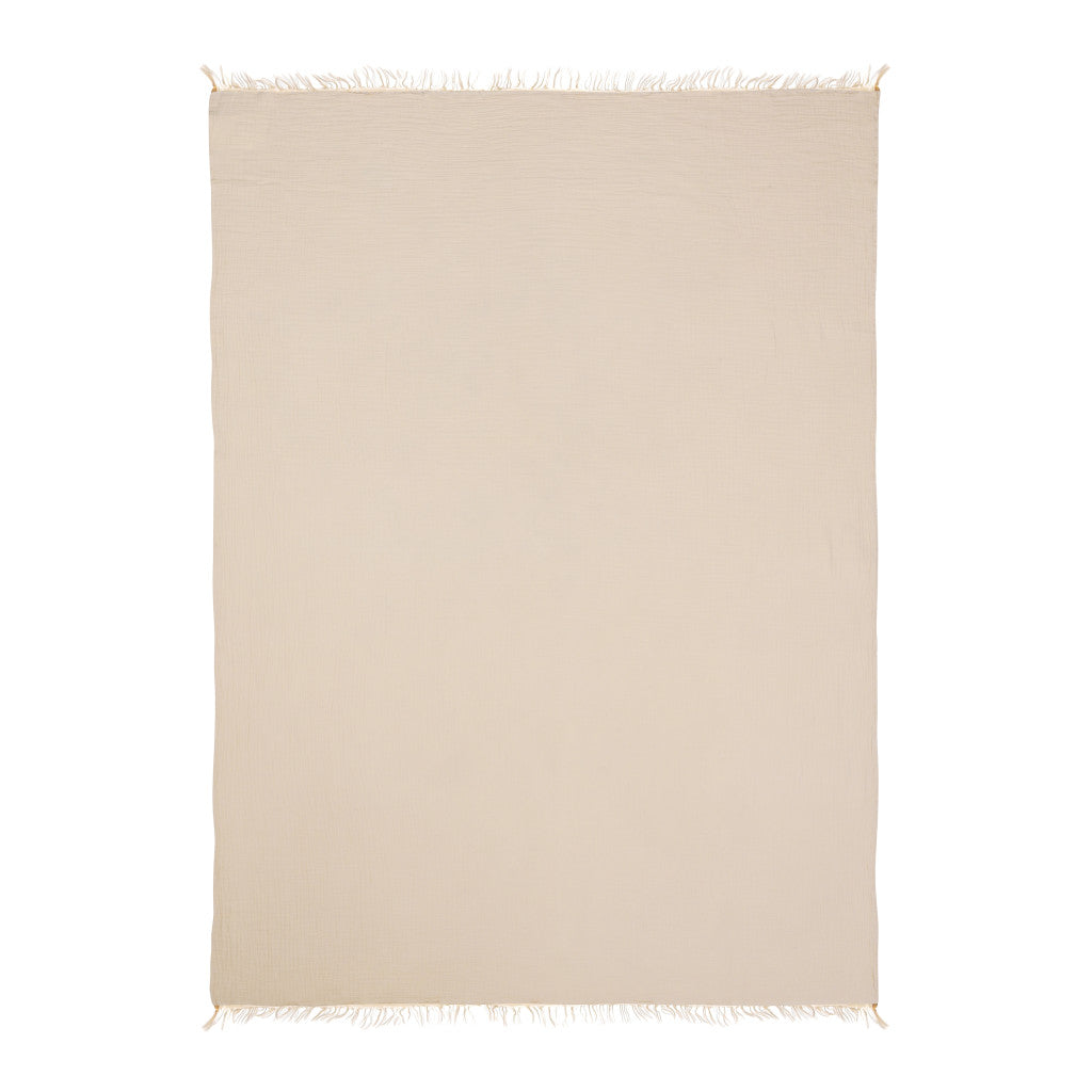 47" X 60" Beige Cotton Woven Turkish Towel Throw Blanket with Fringe-Throws & Blankets-DECOROLALA