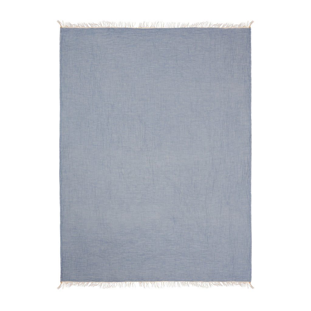 47" X 60" Blue Cotton Woven Turkish Towel Throw Blanket with Fringe-Throws & Blankets-DECOROLALA