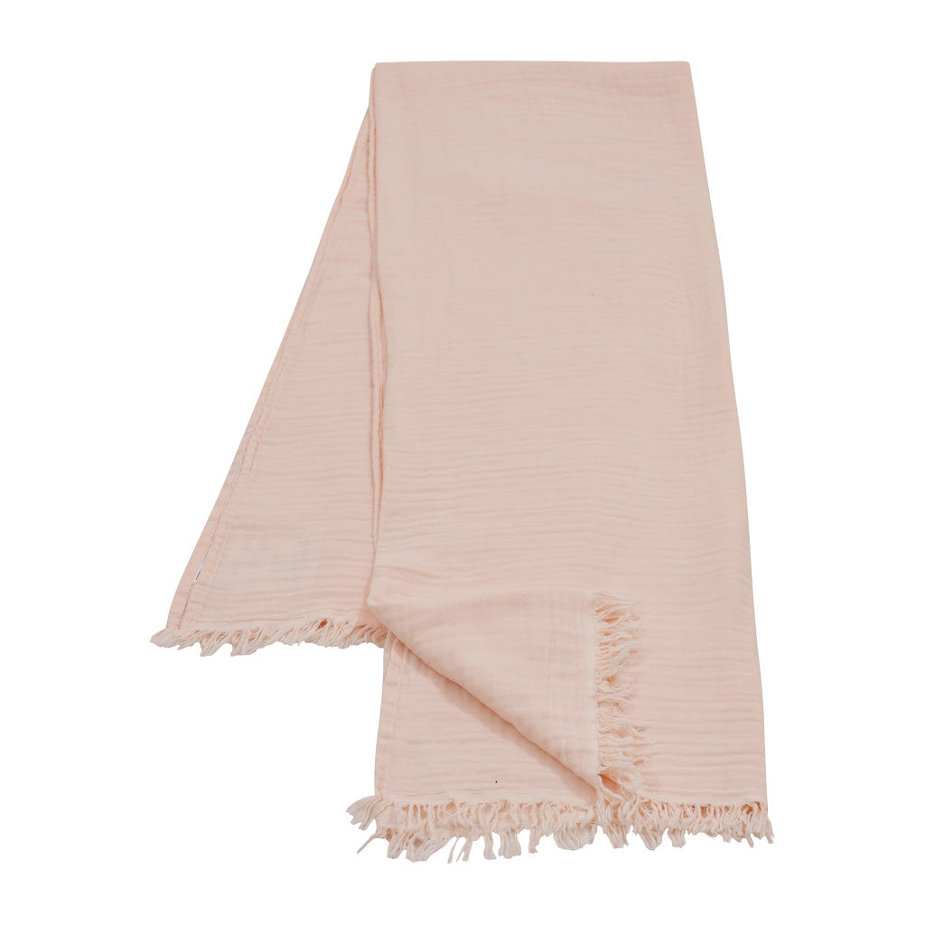 47" X 60" Blush Cotton Woven Turkish Towel Throw Blanket with Fringe-Throws & Blankets-DECOROLALA