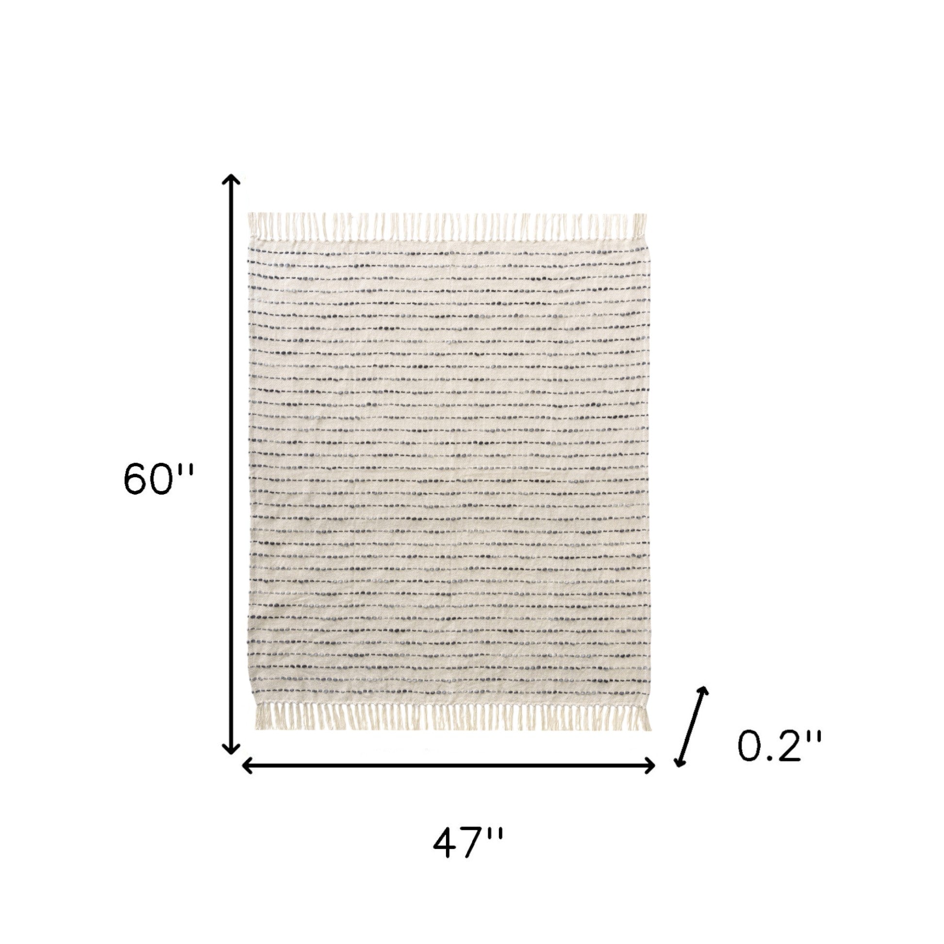 50" X 60" White And Navy Blue Cotton Blend Woven Striped Throw Blanket with Fringe-Throws & Blankets-DECOROLALA