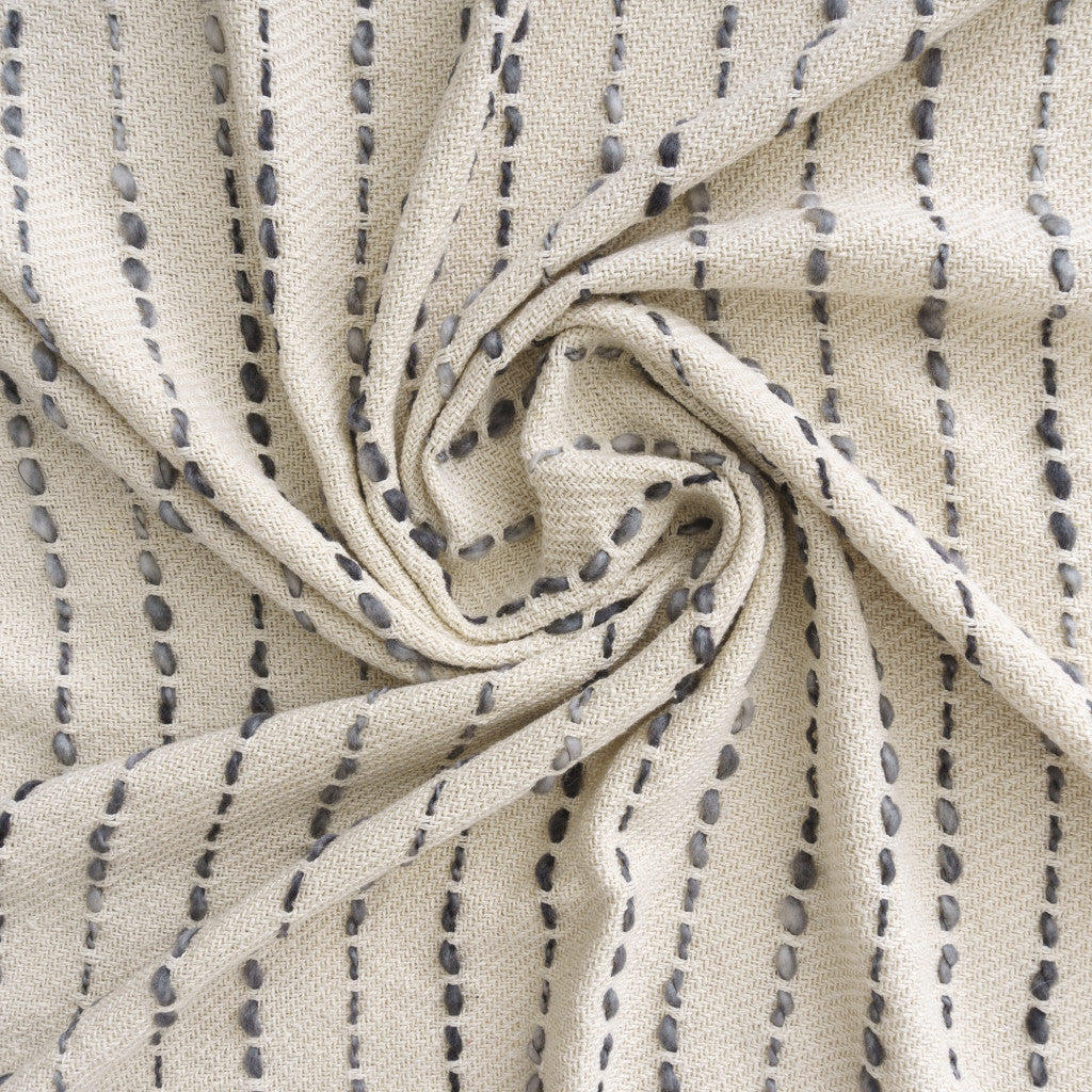 50" X 60" White And Navy Blue Cotton Blend Woven Striped Throw Blanket with Fringe-Throws & Blankets-DECOROLALA