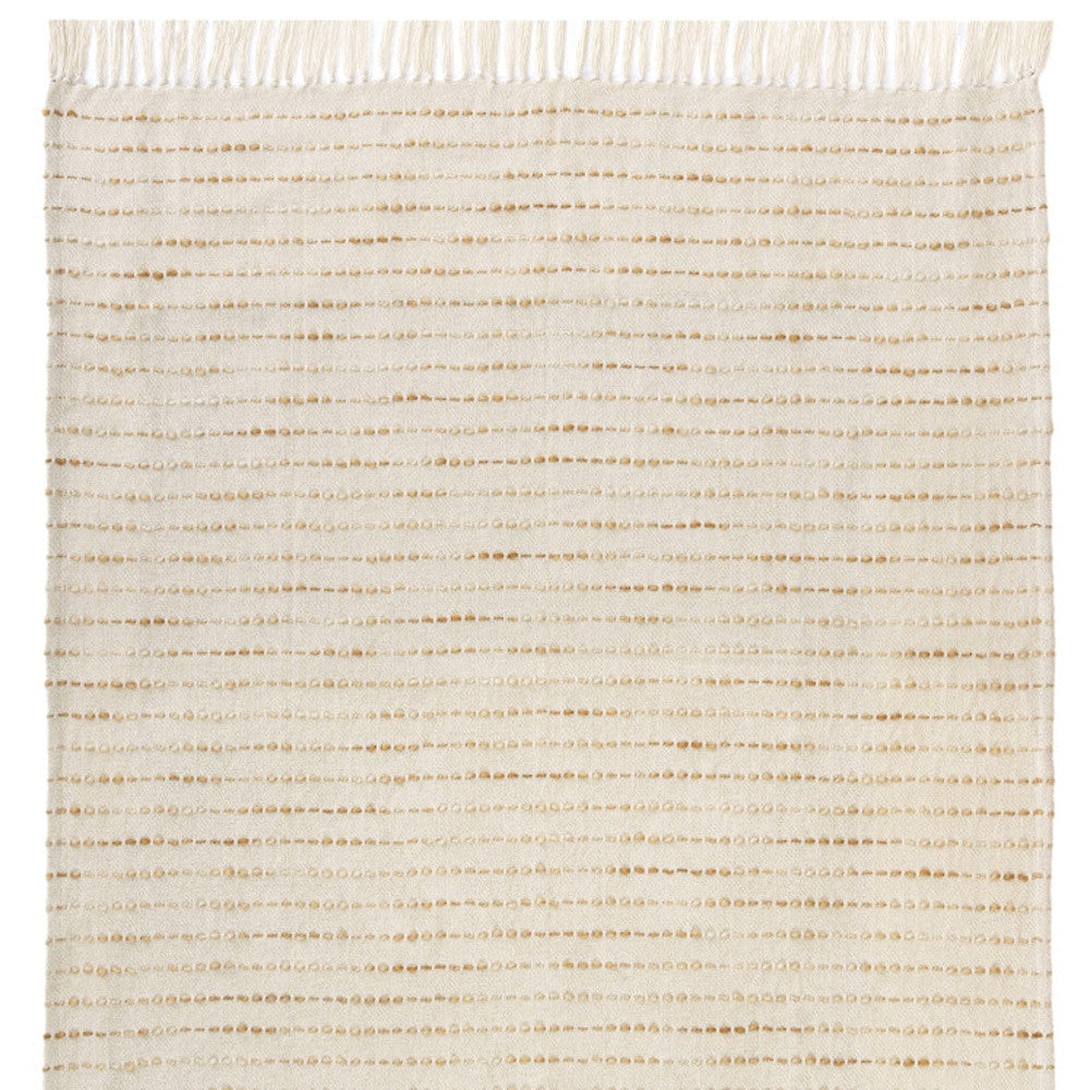 50" X 60" White And Brown Cotton Blend Woven Striped Throw Blanket with Fringe-Throws & Blankets-DECOROLALA