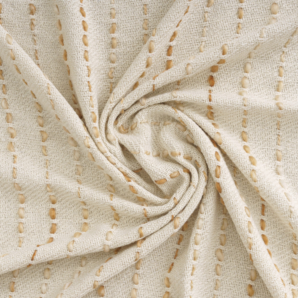 50" X 60" White And Brown Cotton Blend Woven Striped Throw Blanket with Fringe-Throws & Blankets-DECOROLALA