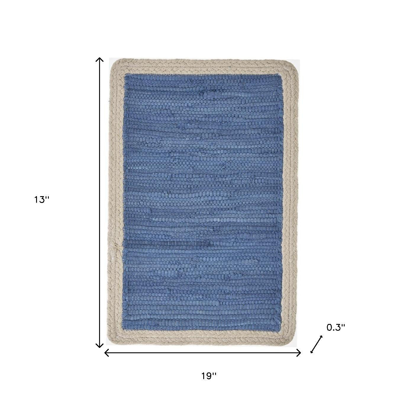 19" Set of Four Blue And Natural Solid With Border Cotton Placemats-Dining Linens-DECOROLALA