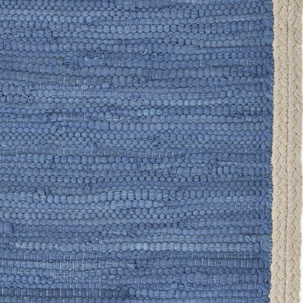 19" Set of Four Blue And Natural Solid With Border Cotton Placemats-Dining Linens-DECOROLALA