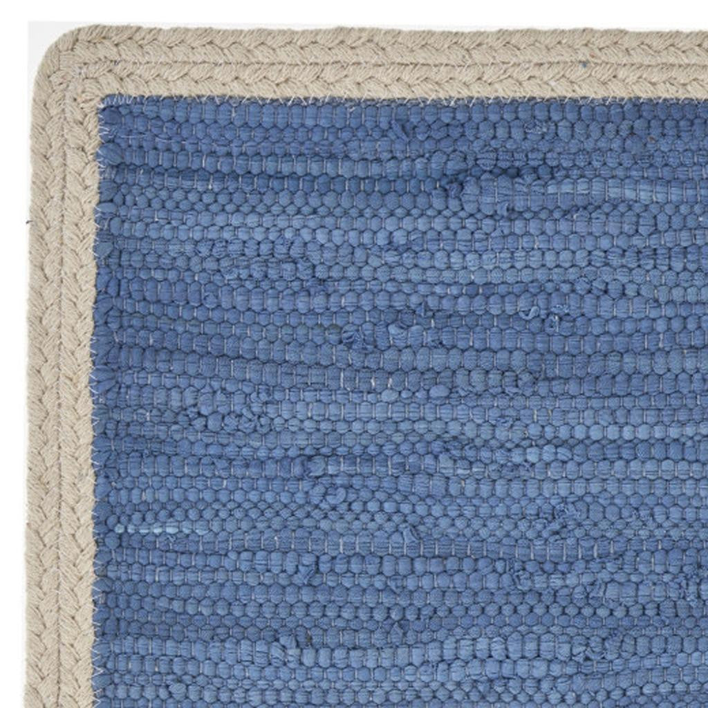 19" Set of Four Blue And Natural Solid With Border Cotton Placemats-Dining Linens-DECOROLALA