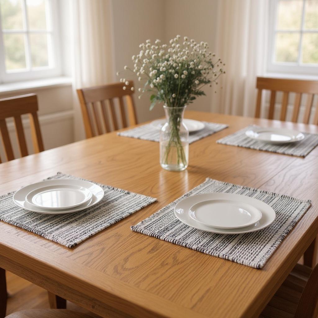 19" Set of Four Black And White Striped Cotton Placemats-Dining Linens-DECOROLALA