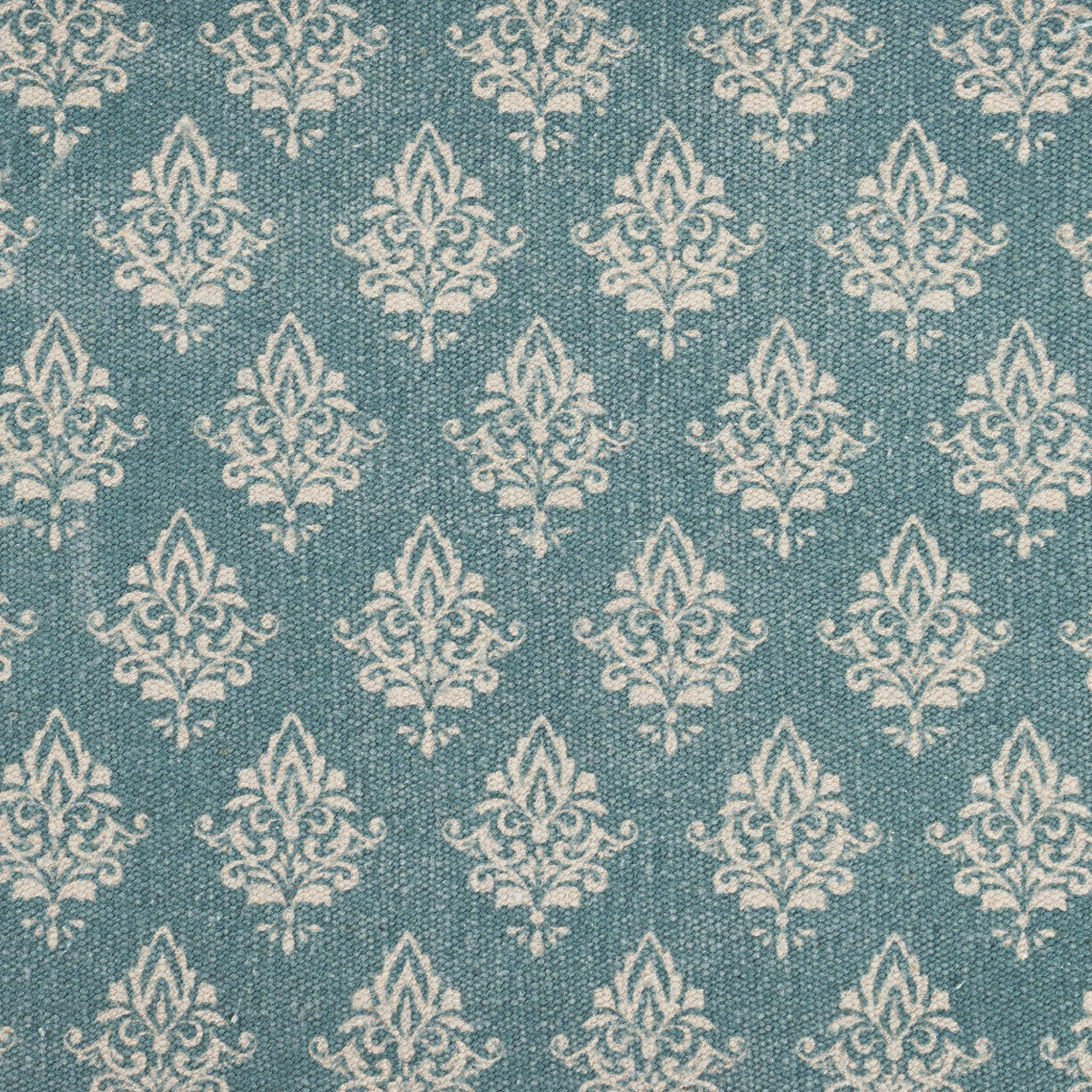 19" Set of Four Cream And Turquoise Damask Cotton Placemats-Dining Linens-DECOROLALA