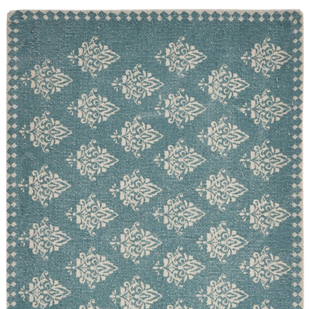 19" Set of Four Cream And Turquoise Damask Cotton Placemats-Dining Linens-DECOROLALA
