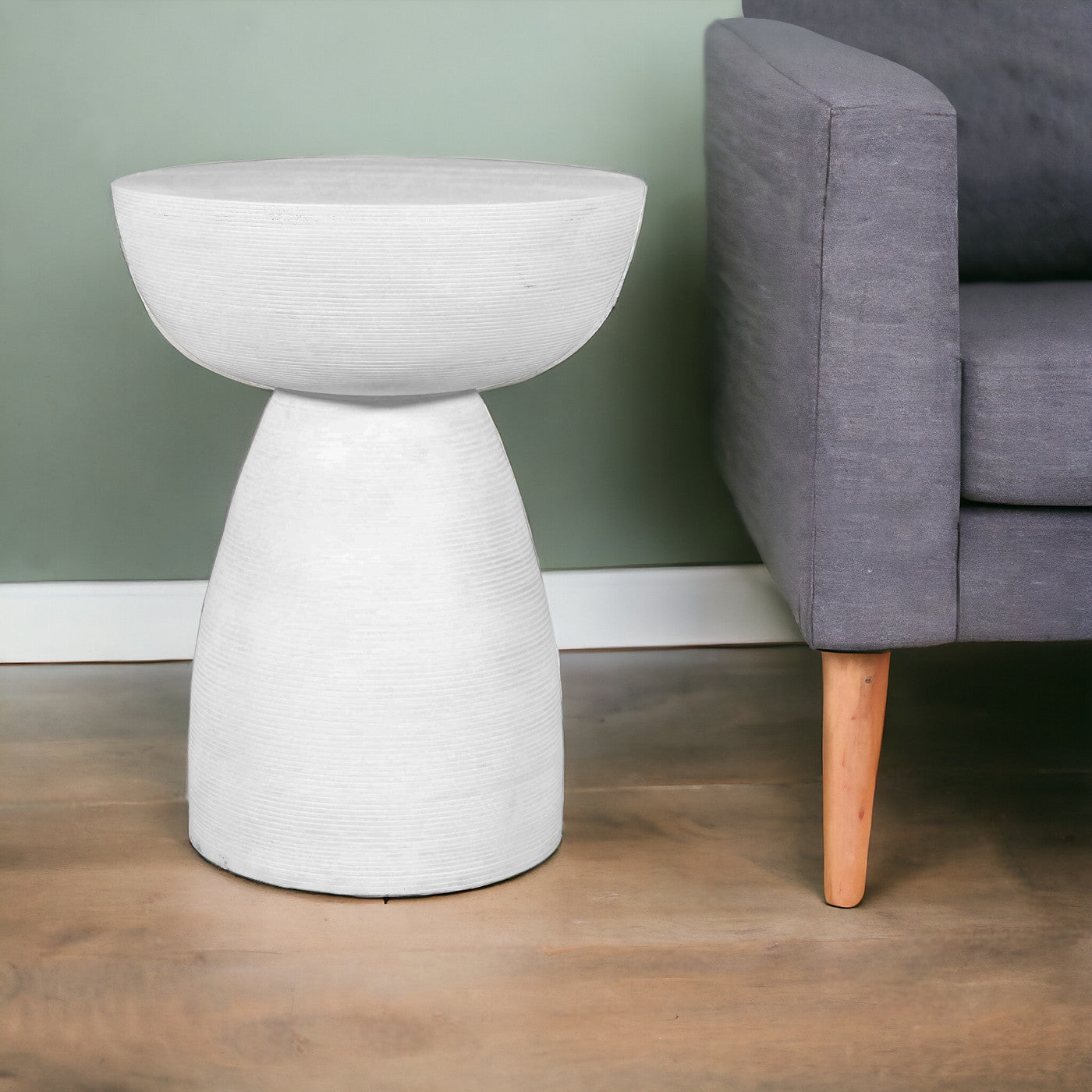 22" White Distressed Solid Wood Round End Table-End-Side Tables-DECOROLALA