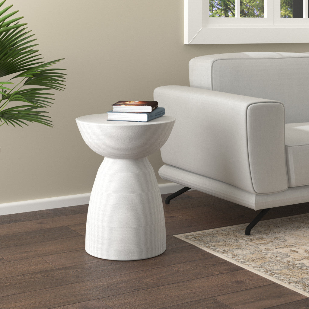 22" White Distressed Solid Wood Round End Table-End-Side Tables-DECOROLALA