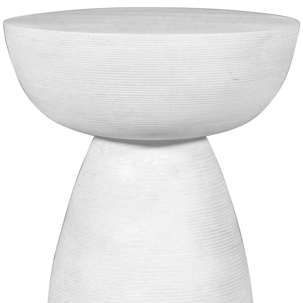 22" White Distressed Solid Wood Round End Table-End-Side Tables-DECOROLALA
