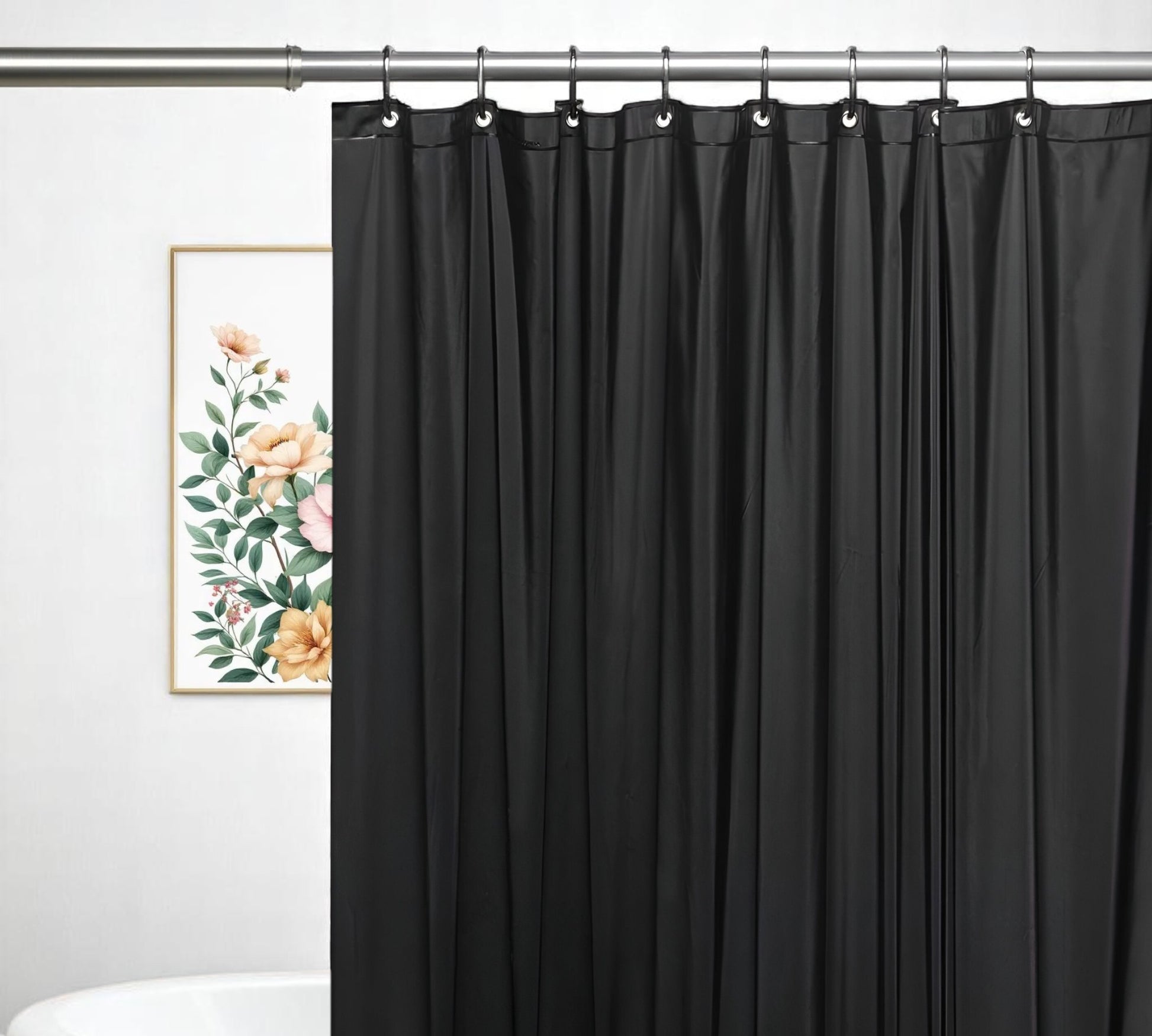 72" Black Vinyl Shower Curtain Liner-1