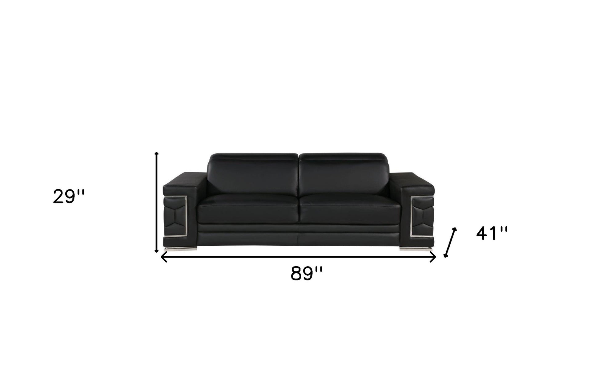 89" Black Leather Sofa With Silver Legs-6