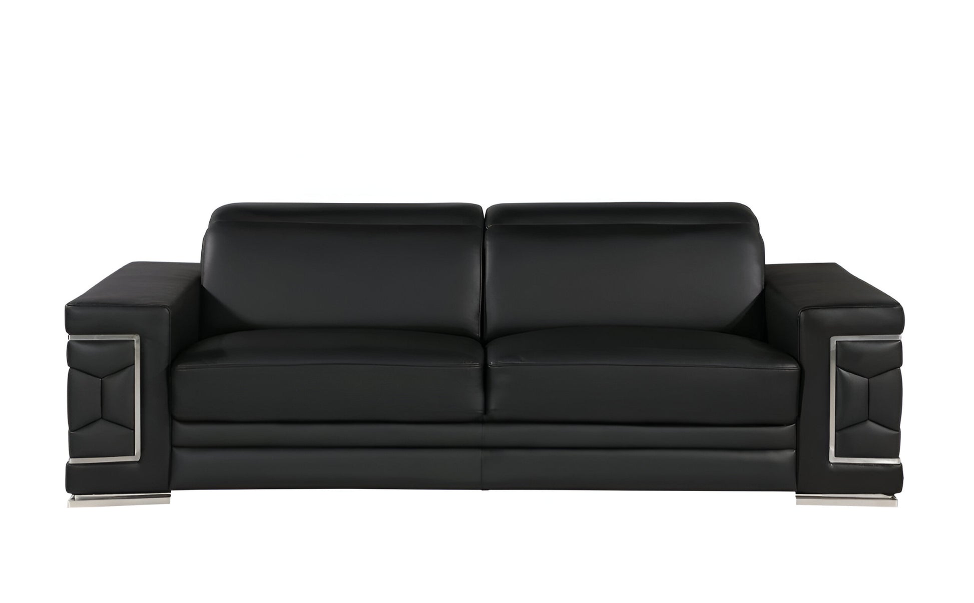 89" Black Leather Sofa With Silver Legs-3