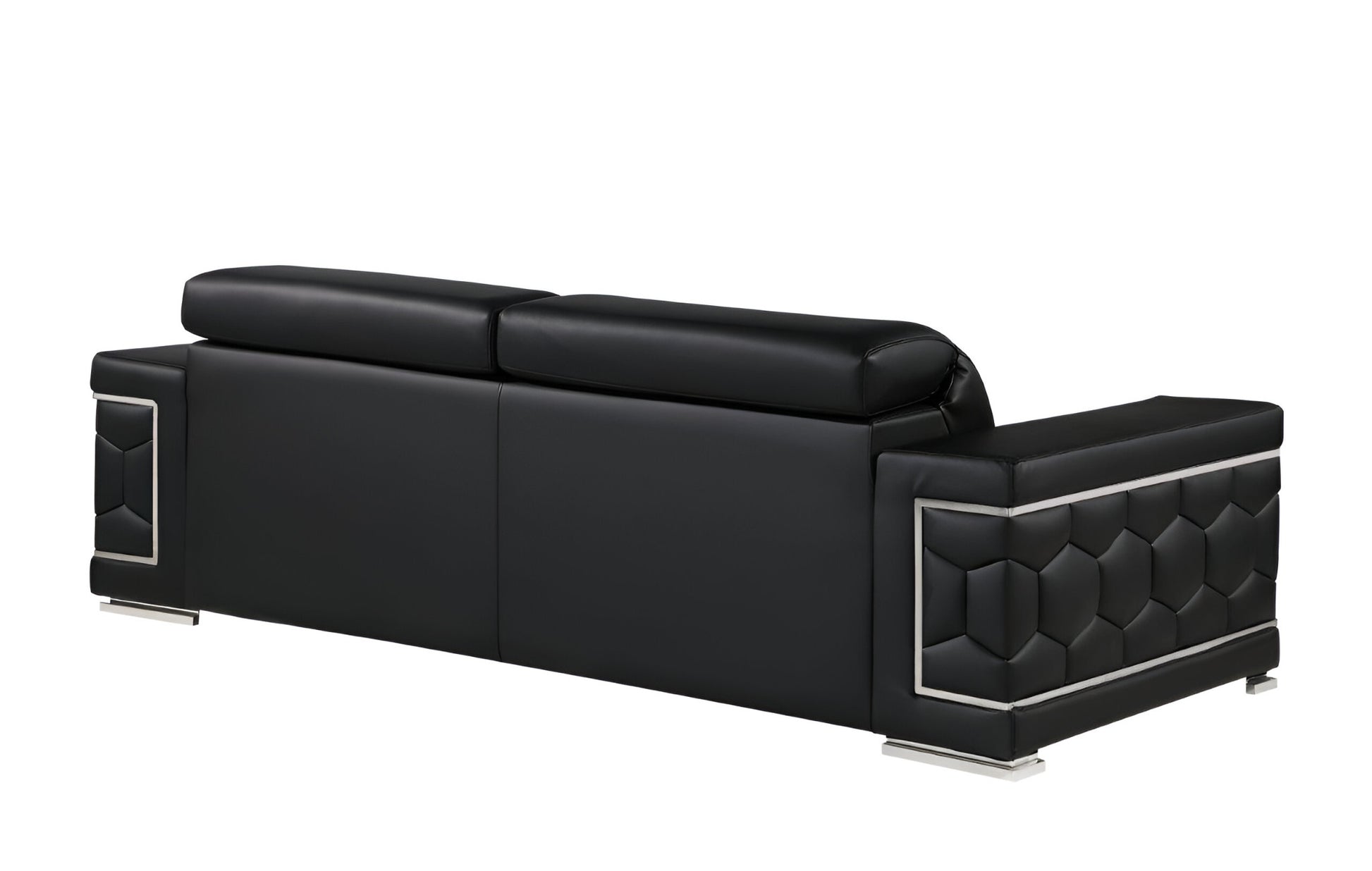 89" Black Leather Sofa With Silver Legs-4