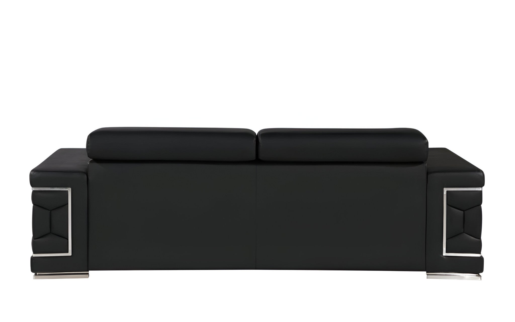 89" Black Leather Sofa With Silver Legs-5