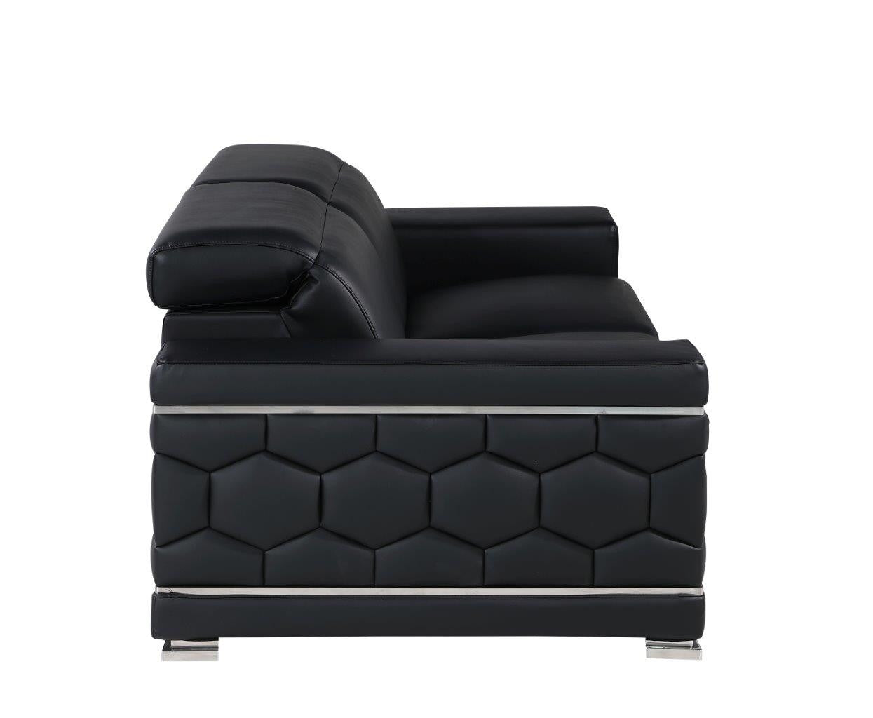 89" Black Leather Sofa With Silver Legs-2