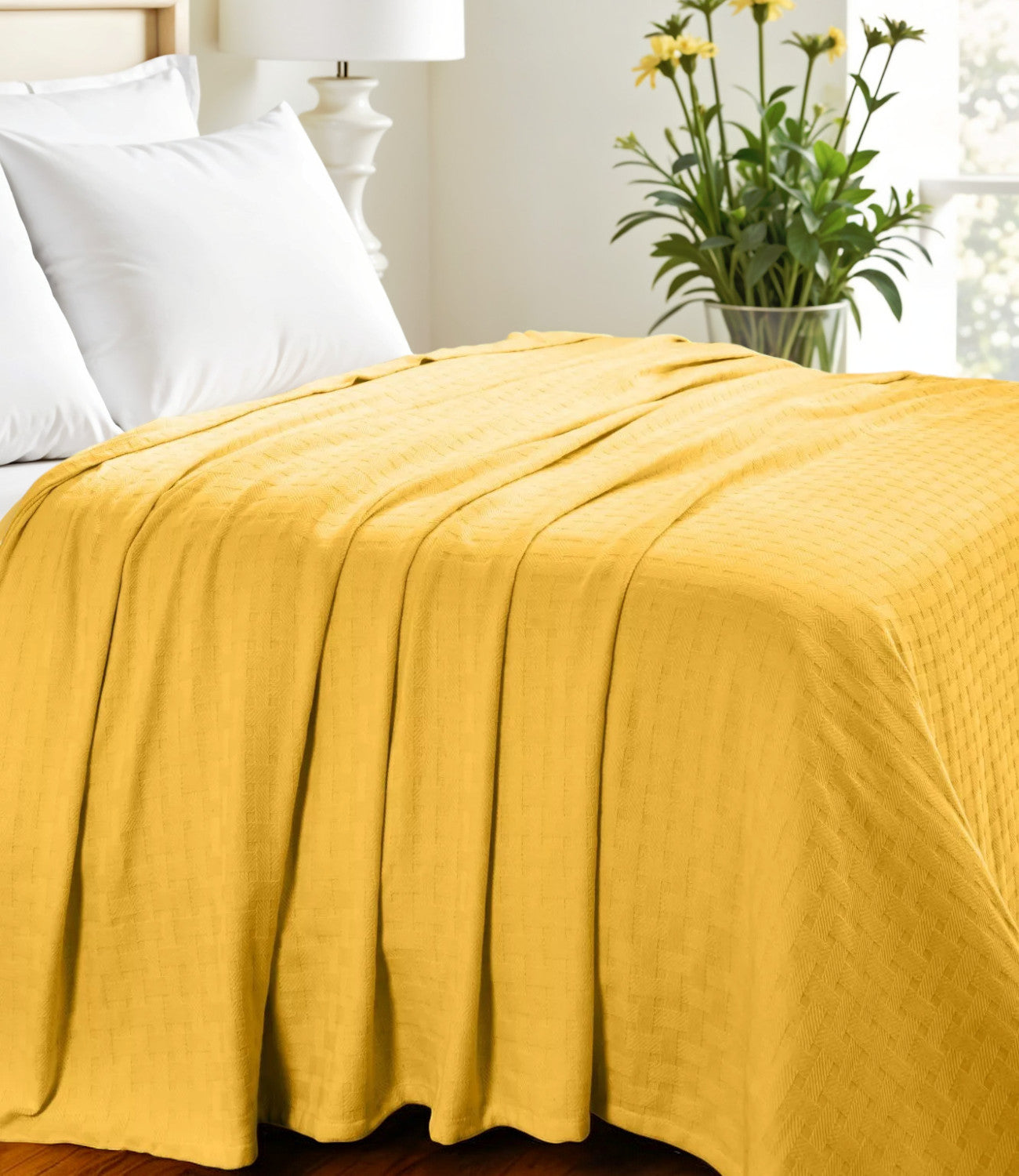 Queen Gold Cotton Basketweave Geometric Blanket-Throws & Blankets-DECOROLALA