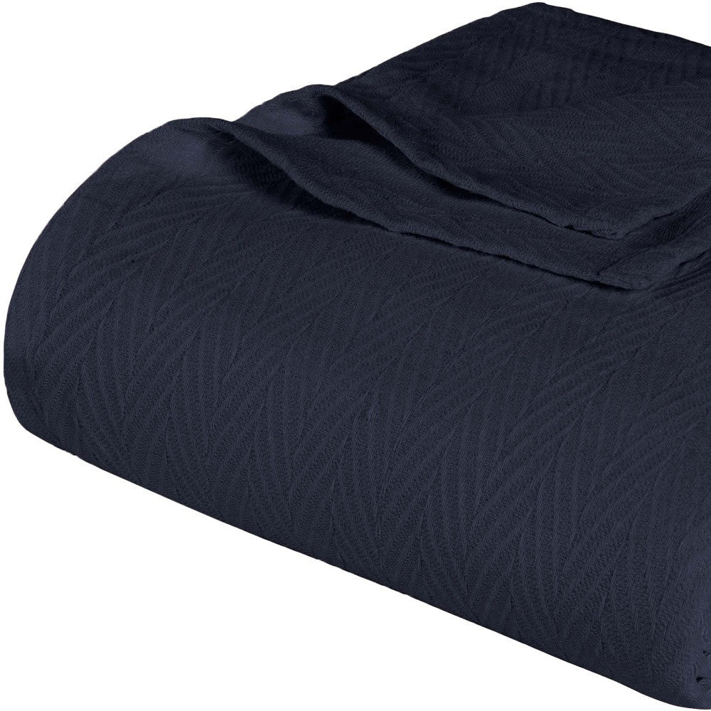 Queen Navy Blue Cotton Woven Chevron Blanket-Throws & Blankets-DECOROLALA