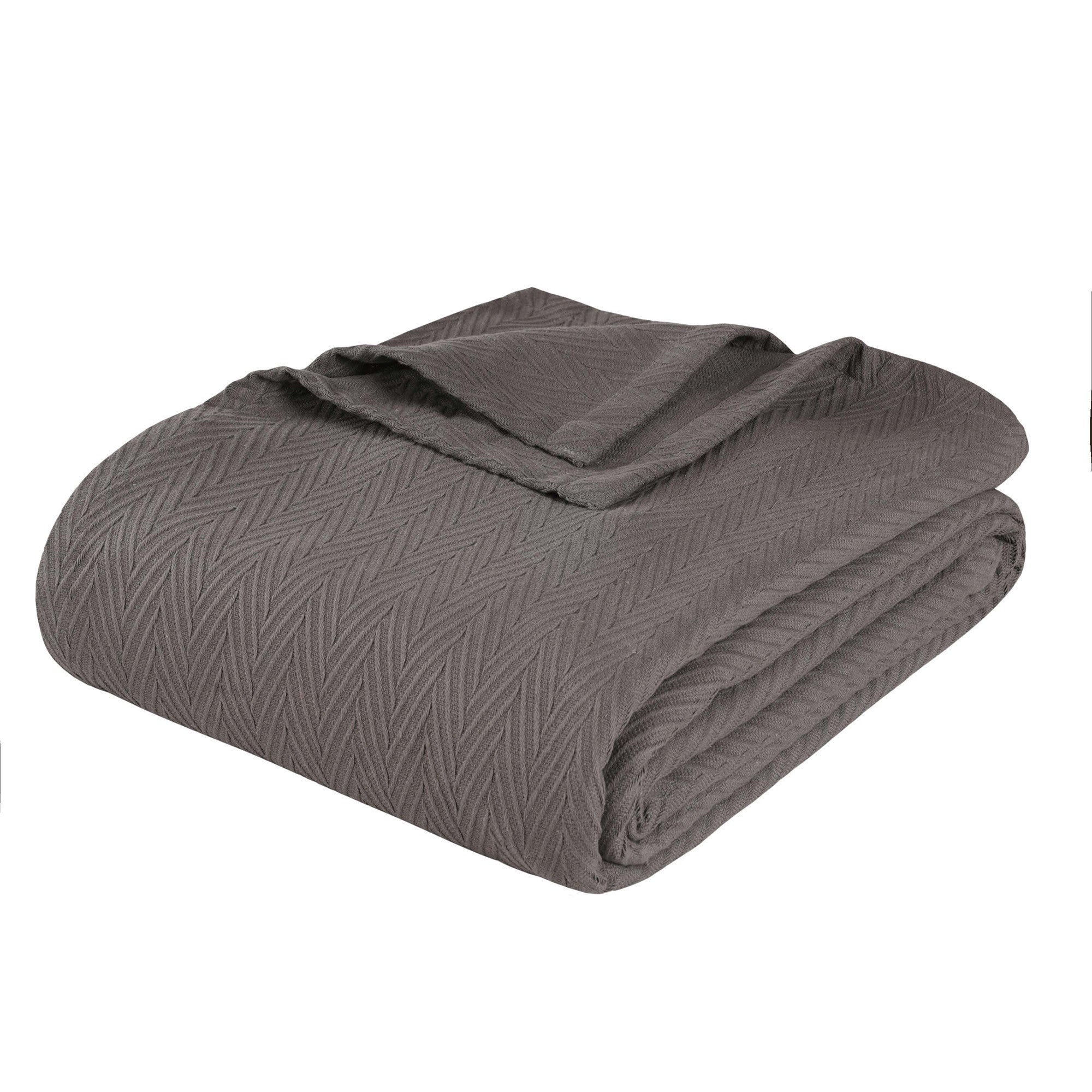 King Charcoal Cotton Woven Chevron Blanket-Throws & Blankets-DECOROLALA
