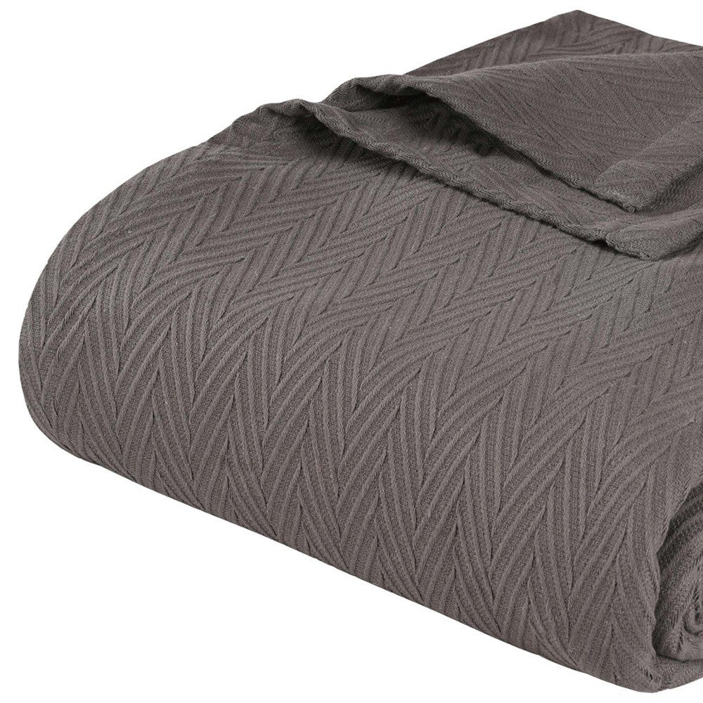 King Charcoal Cotton Woven Chevron Blanket-Throws & Blankets-DECOROLALA