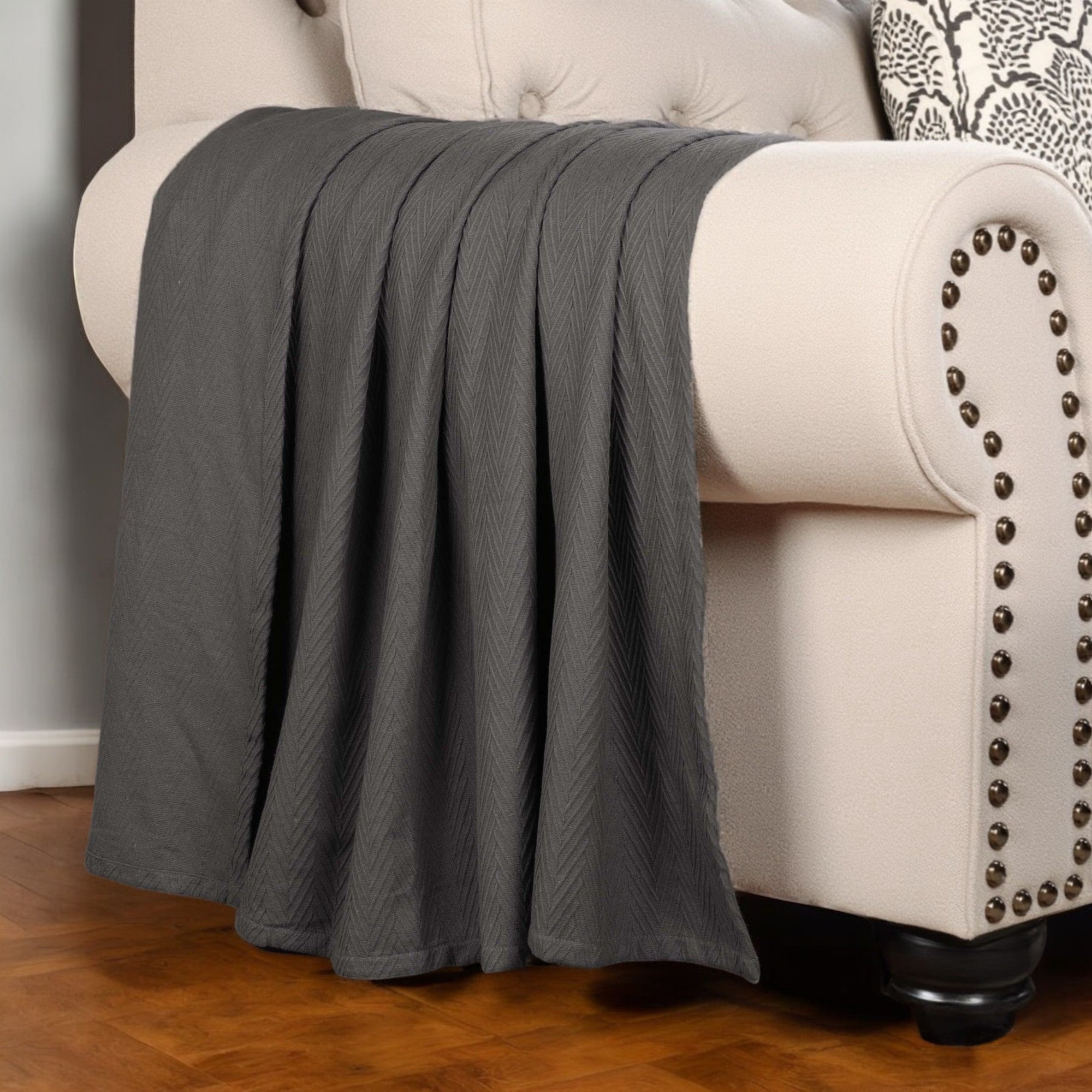 King Charcoal Cotton Woven Chevron Blanket-Throws & Blankets-DECOROLALA
