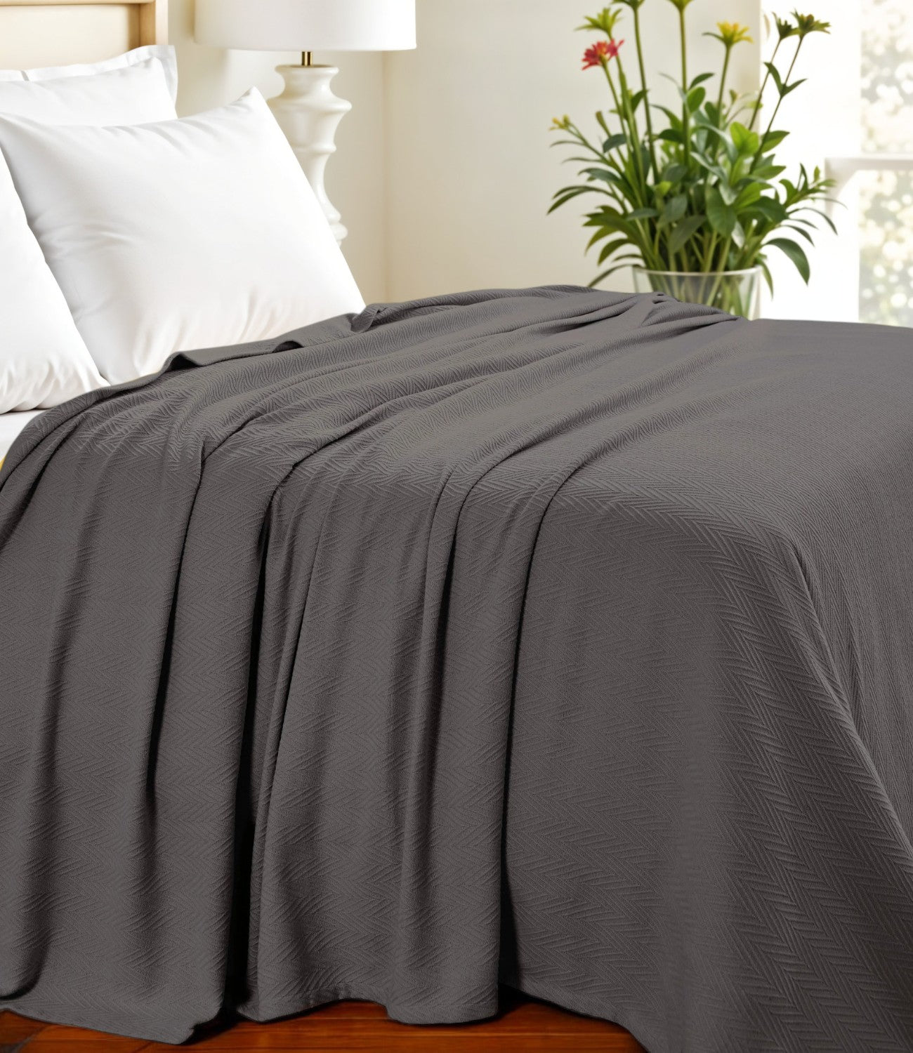 King Charcoal Cotton Woven Chevron Blanket-Throws & Blankets-DECOROLALA