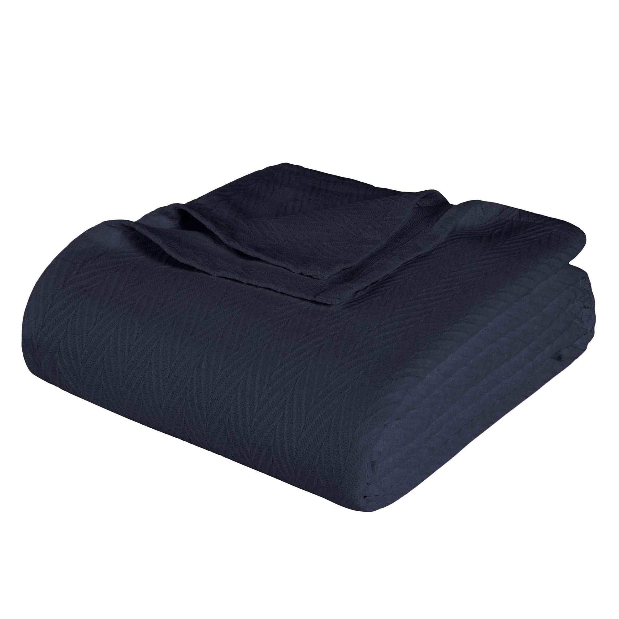 King Navy Blue Cotton Woven Chevron Blanket-Throws & Blankets-DECOROLALA
