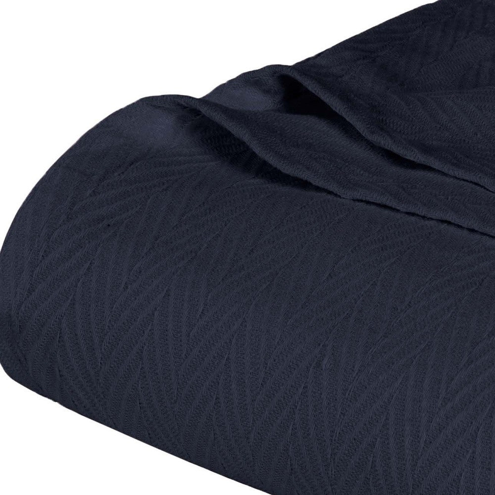 King Navy Blue Cotton Woven Chevron Blanket-Throws & Blankets-DECOROLALA