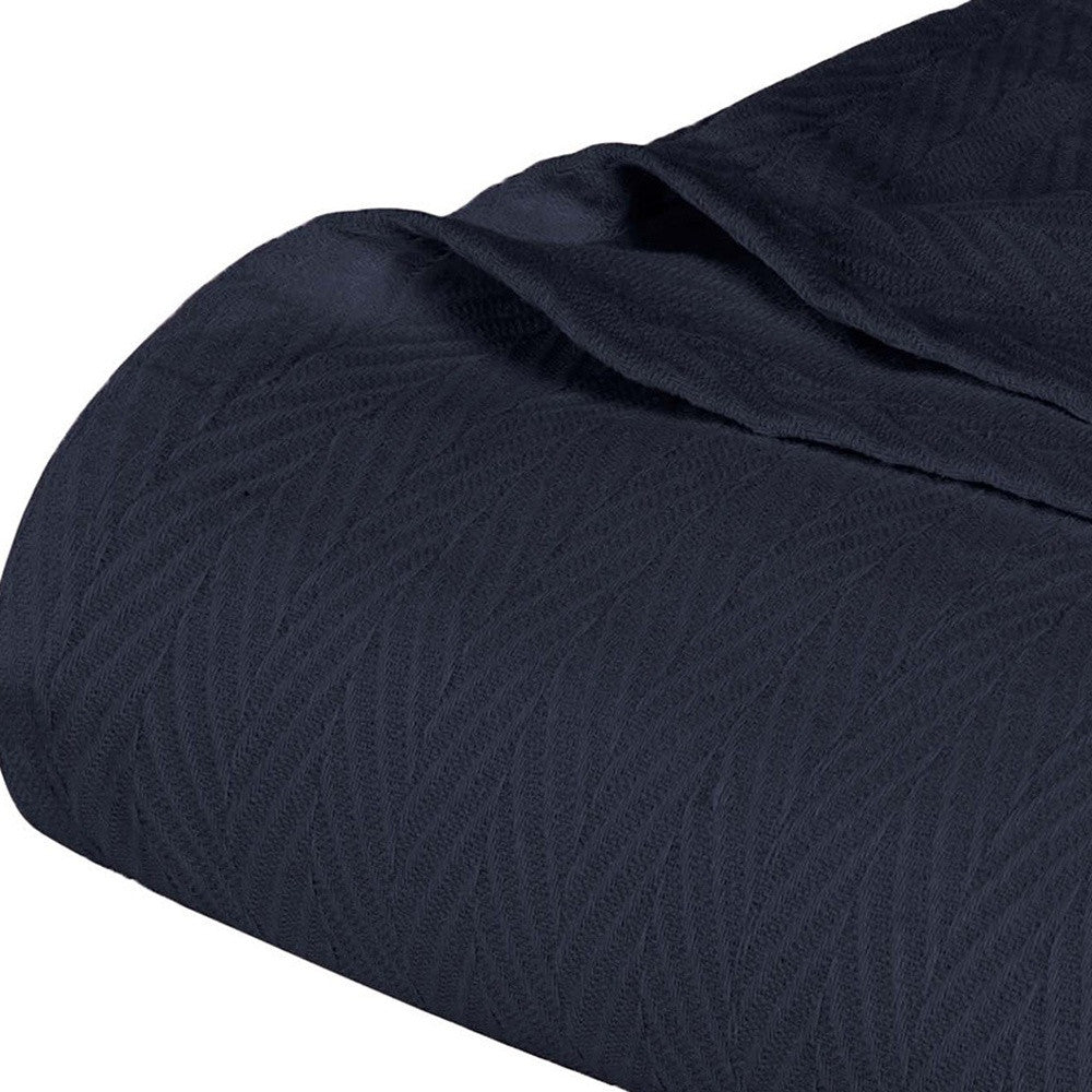 King Navy Blue Cotton Woven Chevron Blanket-Throws & Blankets-DECOROLALA