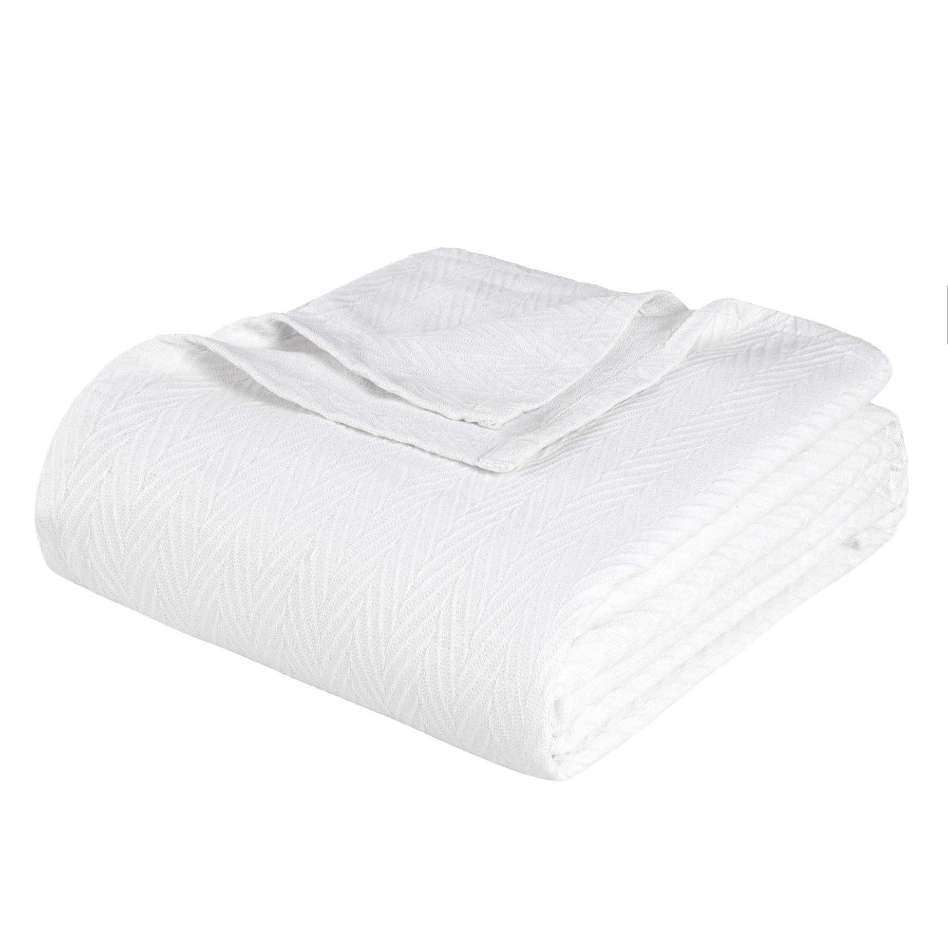 King White Cotton Woven Chevron Blanket-Throws & Blankets-DECOROLALA
