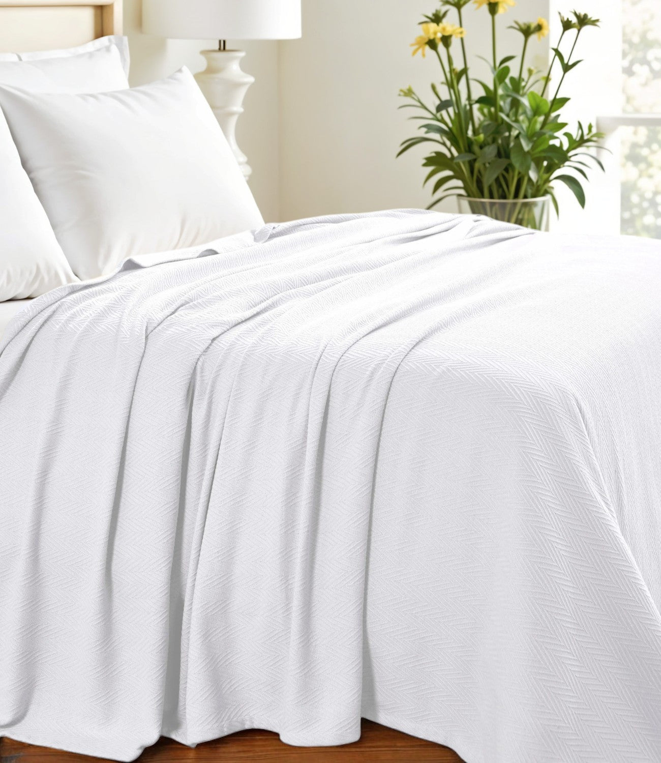 King White Cotton Woven Chevron Blanket-Throws & Blankets-DECOROLALA