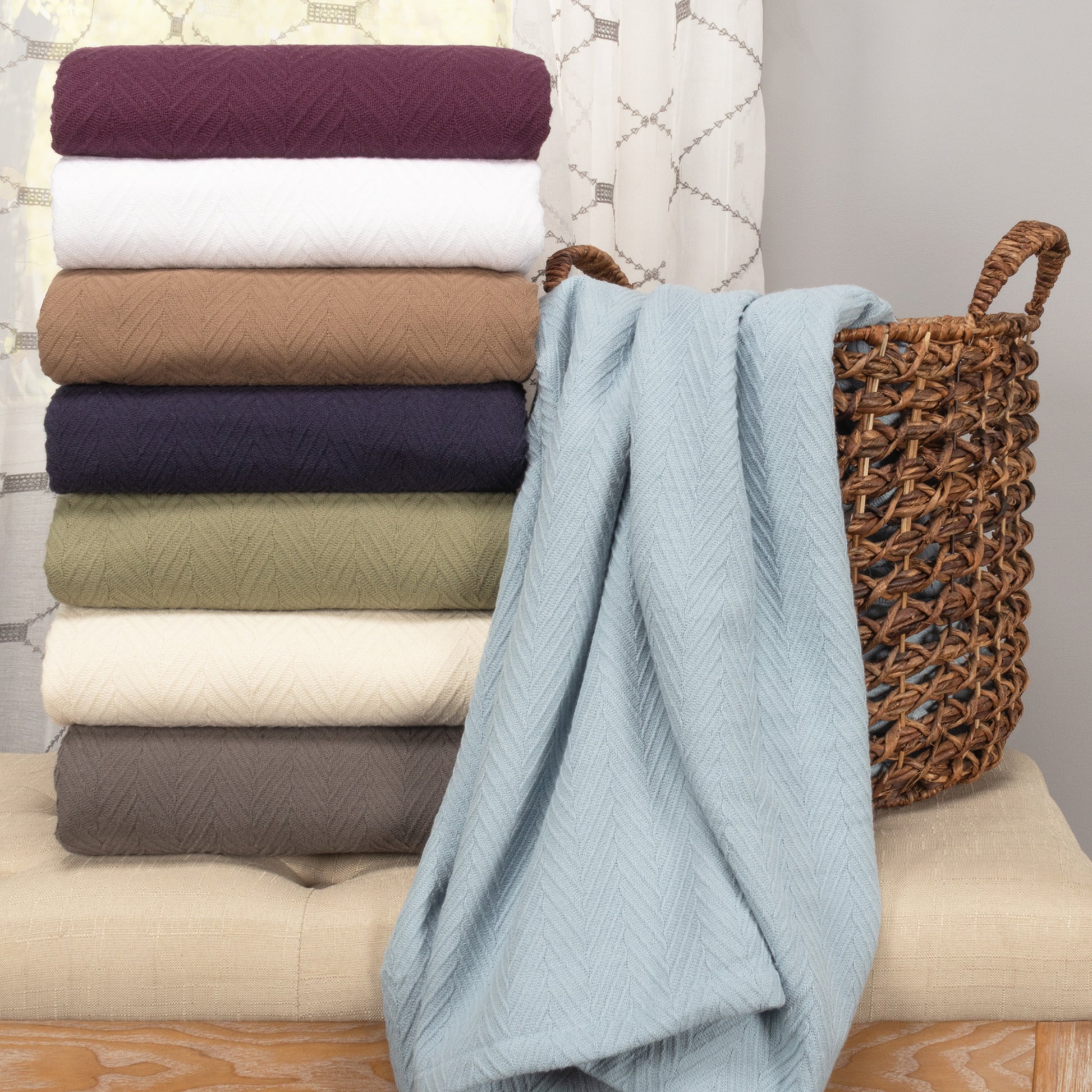 King White Cotton Woven Chevron Blanket-Throws & Blankets-DECOROLALA