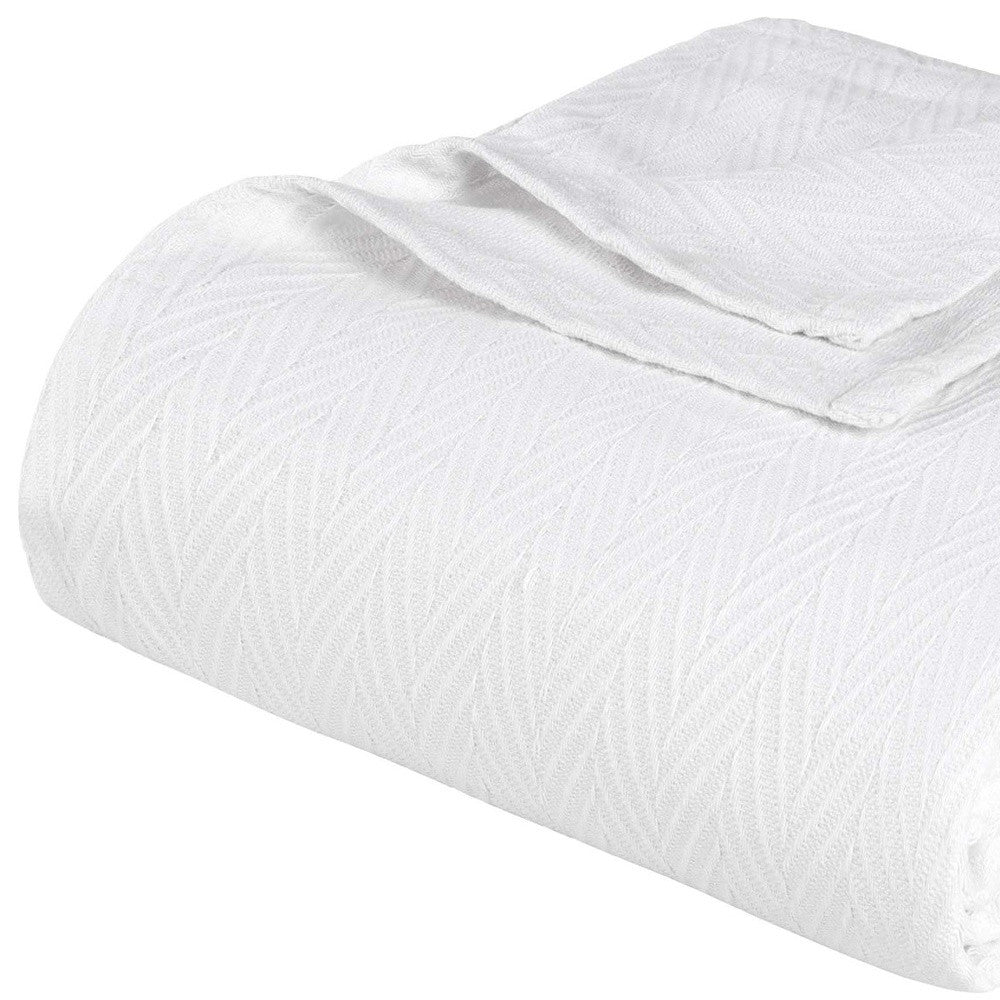 King White Cotton Woven Chevron Blanket-Throws & Blankets-DECOROLALA